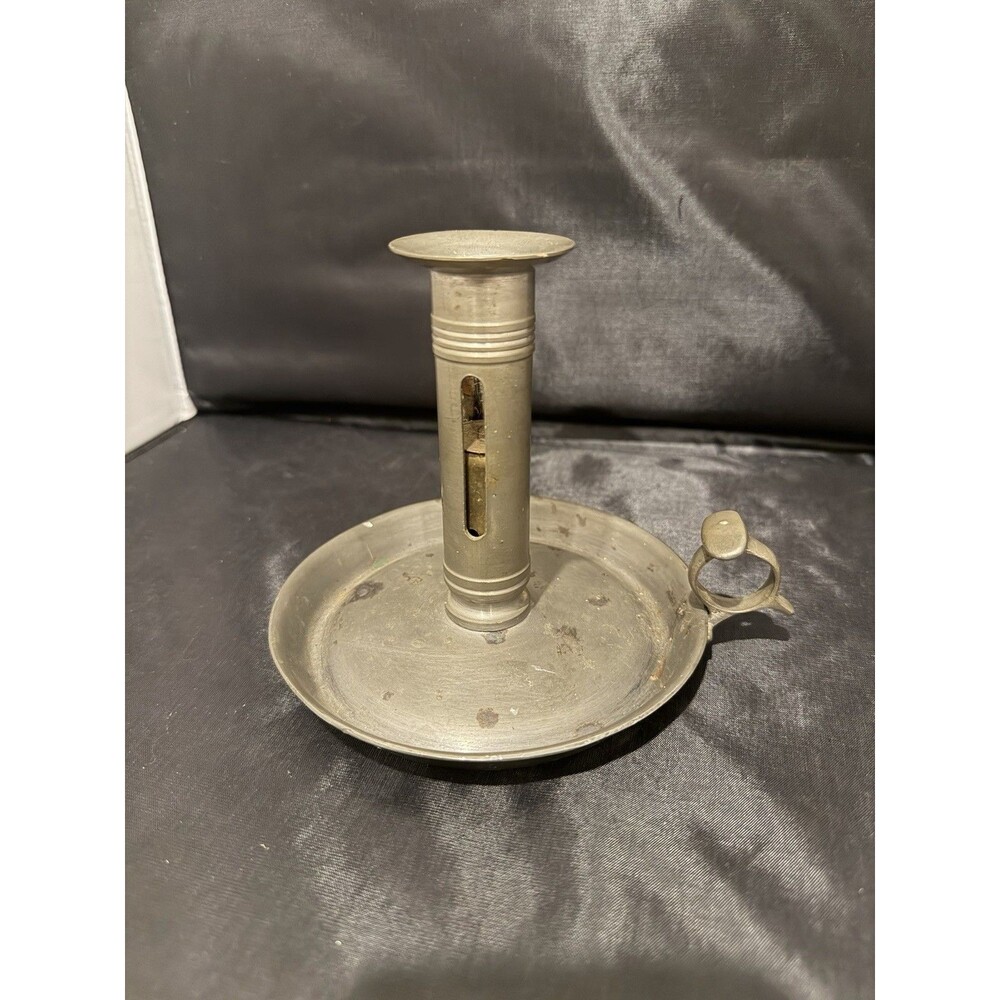 Vintage Pewter Push Up Chamberstick Candle Stick Holder 4 3/4”